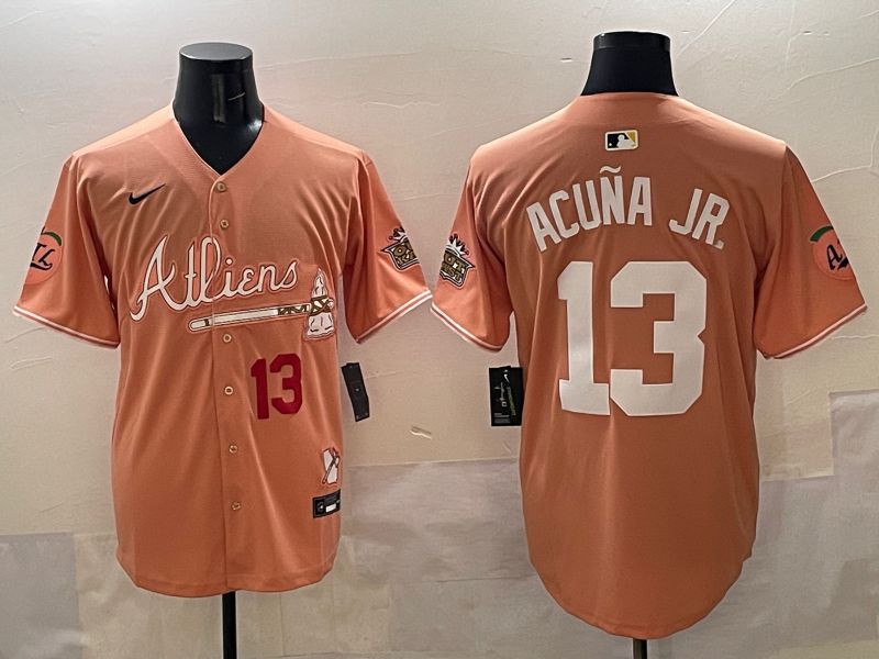 Men Atlanta Braves #13 Acuna jr Orange Five generations Joint Name 2025 Nike MLB Jersey style 3